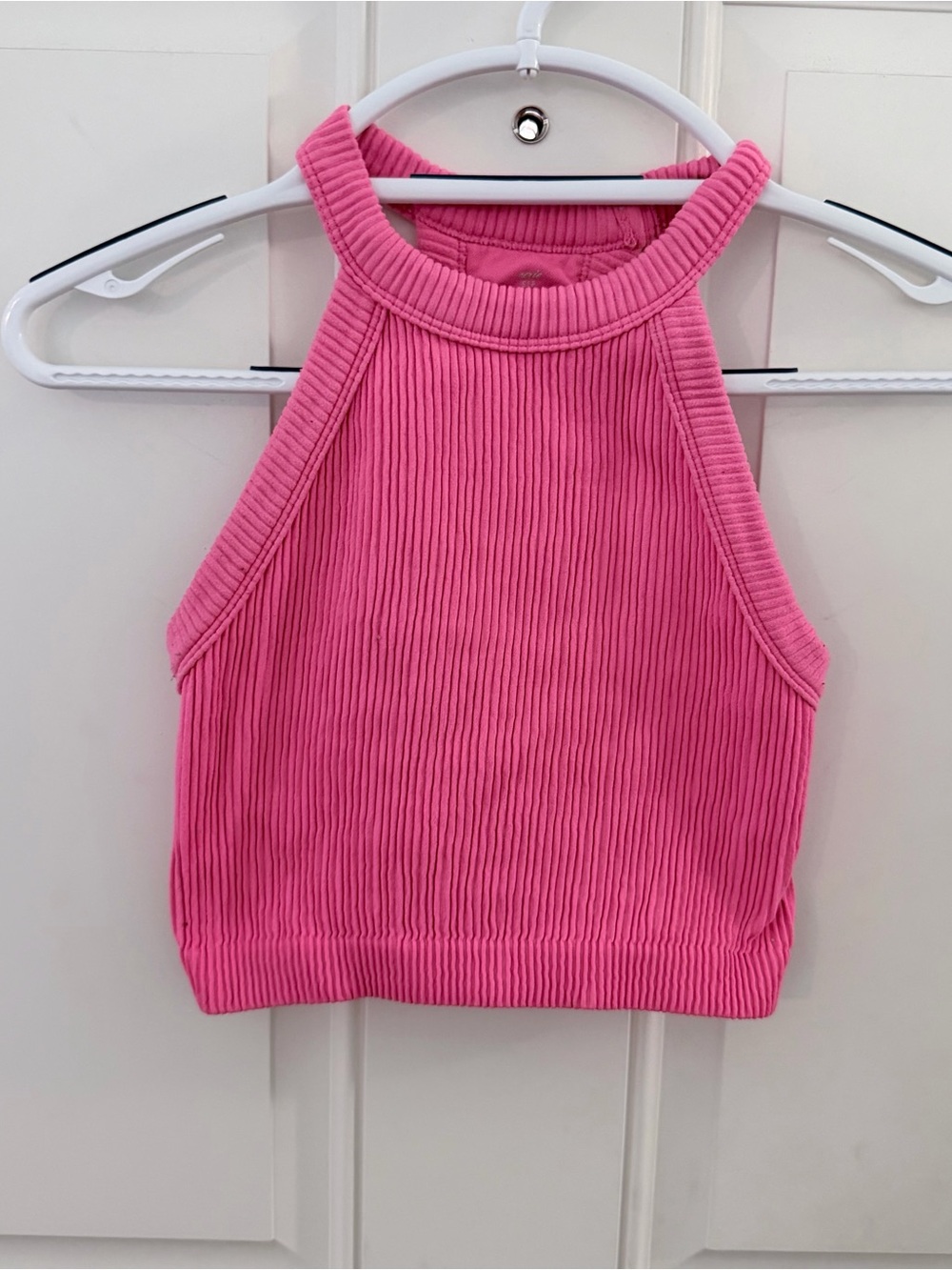 Aerie Crop Top S | Pink Ribbed High Neck